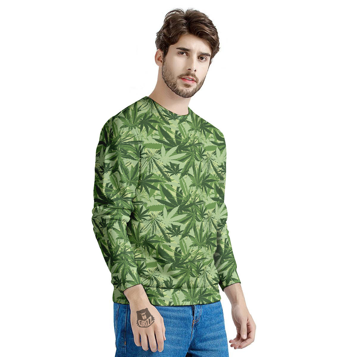 Hemp Leaf Print Pattern Men's Sweatshirt-grizzshop