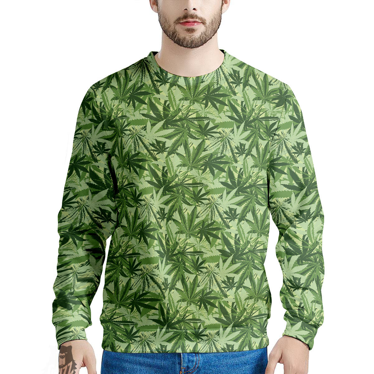 Hemp Leaf Print Pattern Men's Sweatshirt-grizzshop