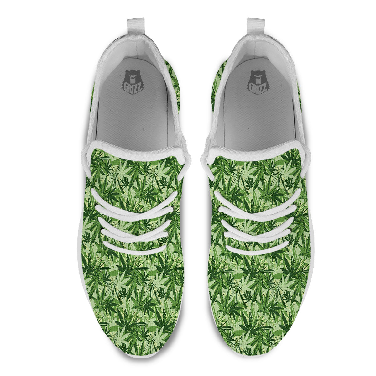 Hemp Leaf Print Pattern White Athletic Shoes-grizzshop