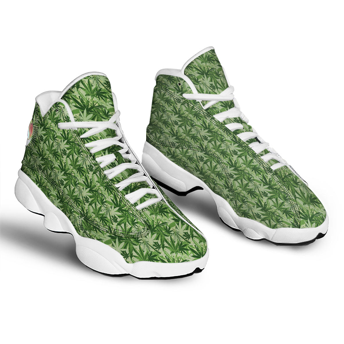 Hemp Leaf Print Pattern White Basketball Shoes-grizzshop