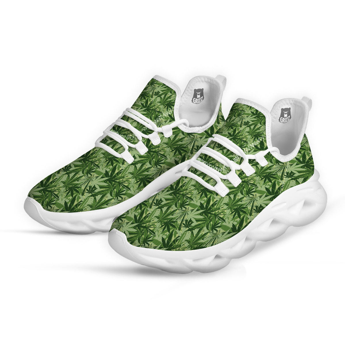Hemp Leaf Print Pattern White Running Shoes-grizzshop