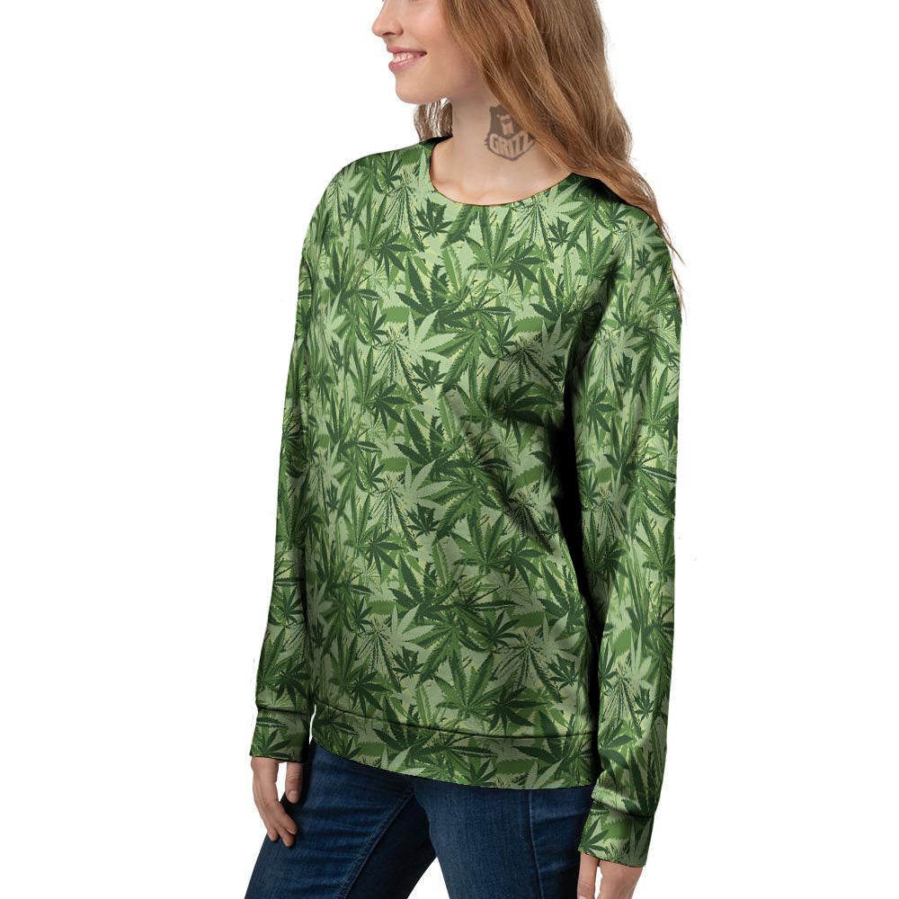 Hemp Leaf Print Pattern Women's Sweatshirt-grizzshop