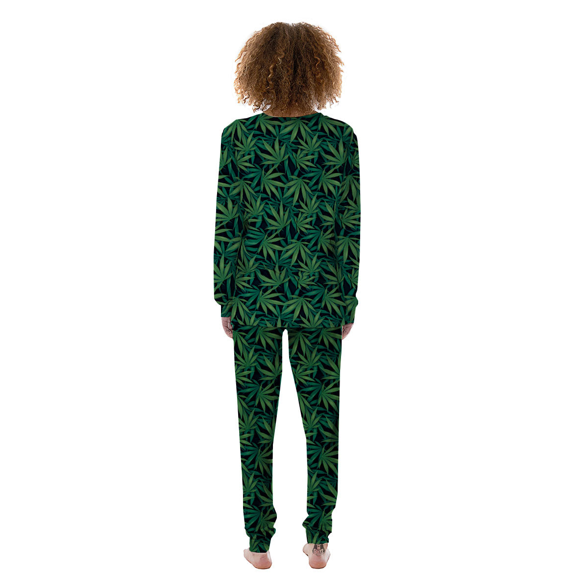 Hemp Leaves Green Print Pattern Women's Pajamas-grizzshop