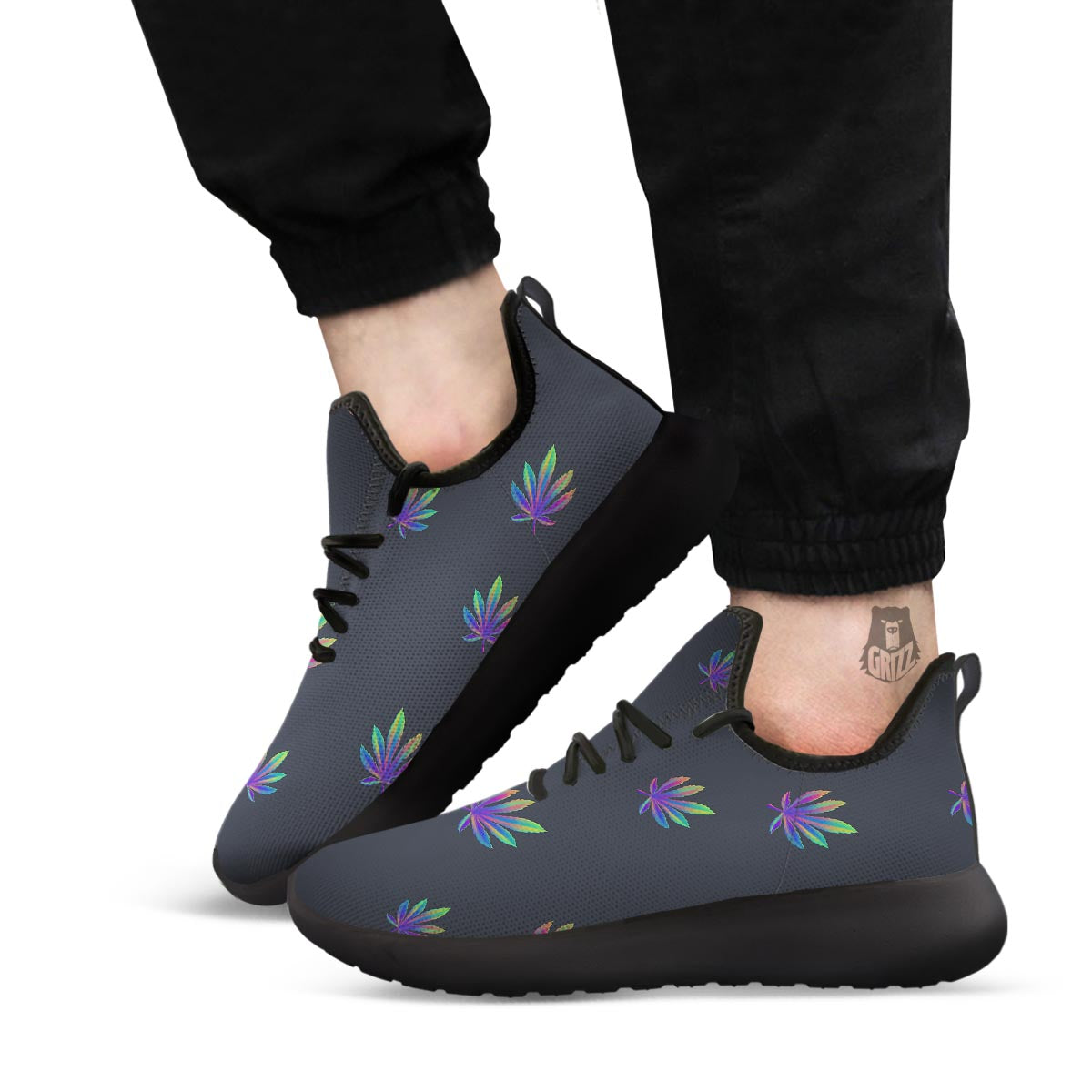 Hemp Leaves Reggae Trippy Print Pattern Black Athletic Shoes-grizzshop