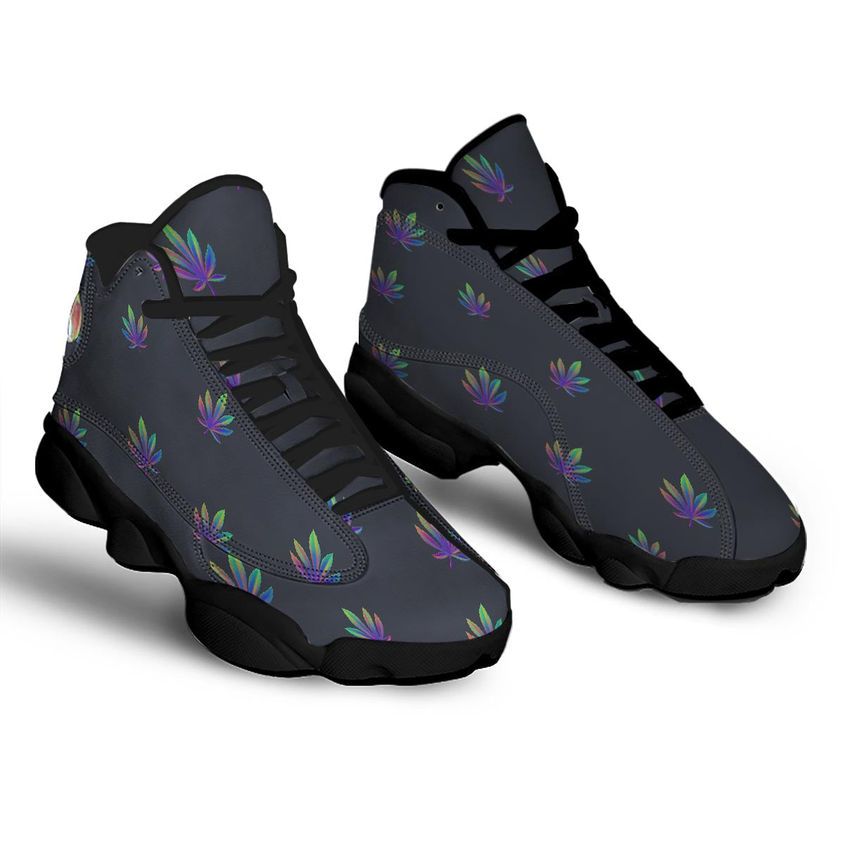Hemp Leaves Reggae Trippy Print Pattern Black Basketball Shoes-grizzshop