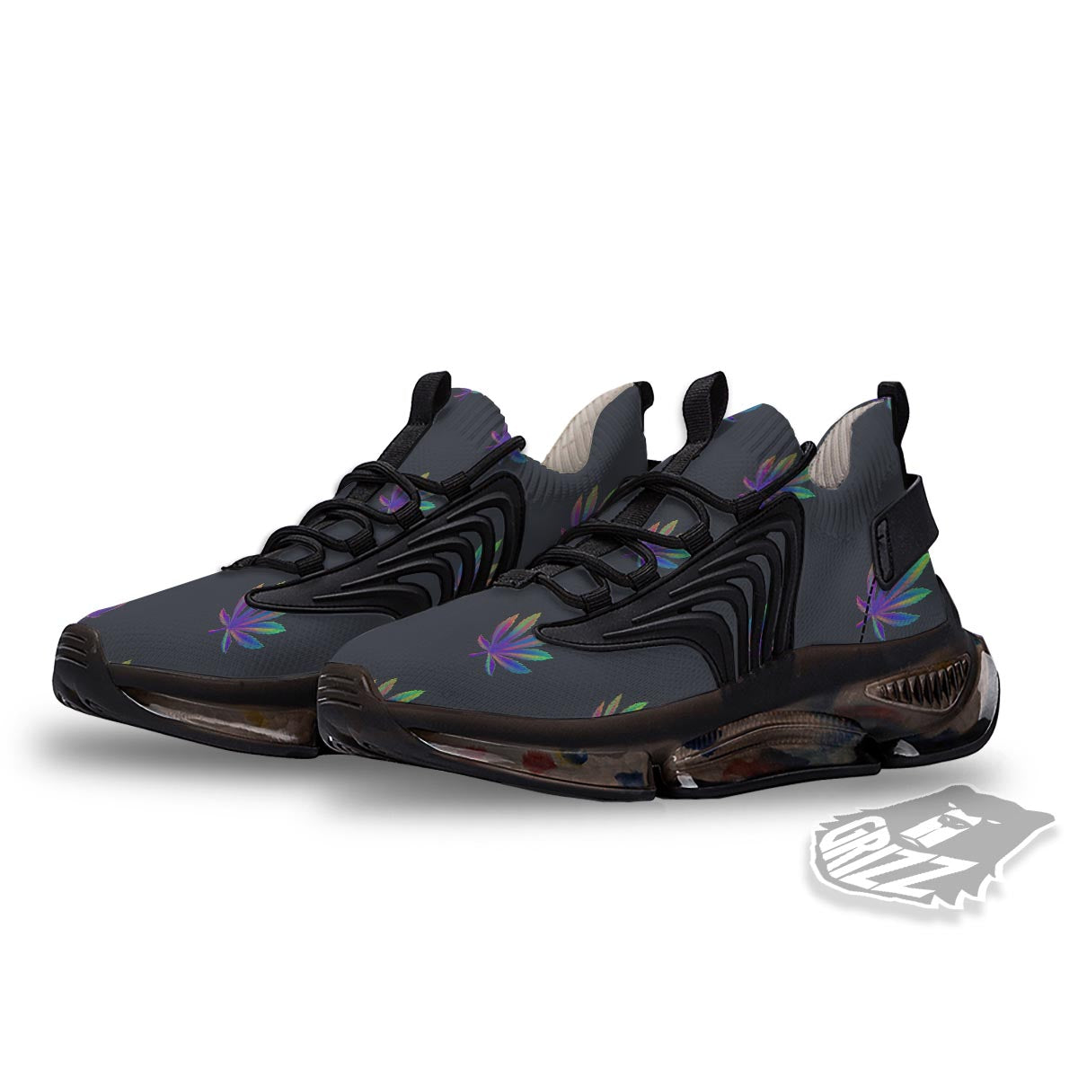 Hemp Leaves Reggae Trippy Print Pattern Black Gym Shoes-grizzshop