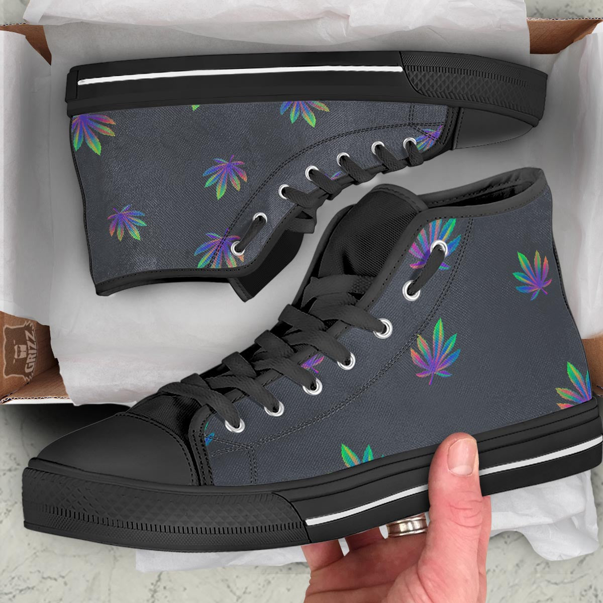 Hemp Leaves Reggae Trippy Print Pattern Black High Top Shoes-grizzshop
