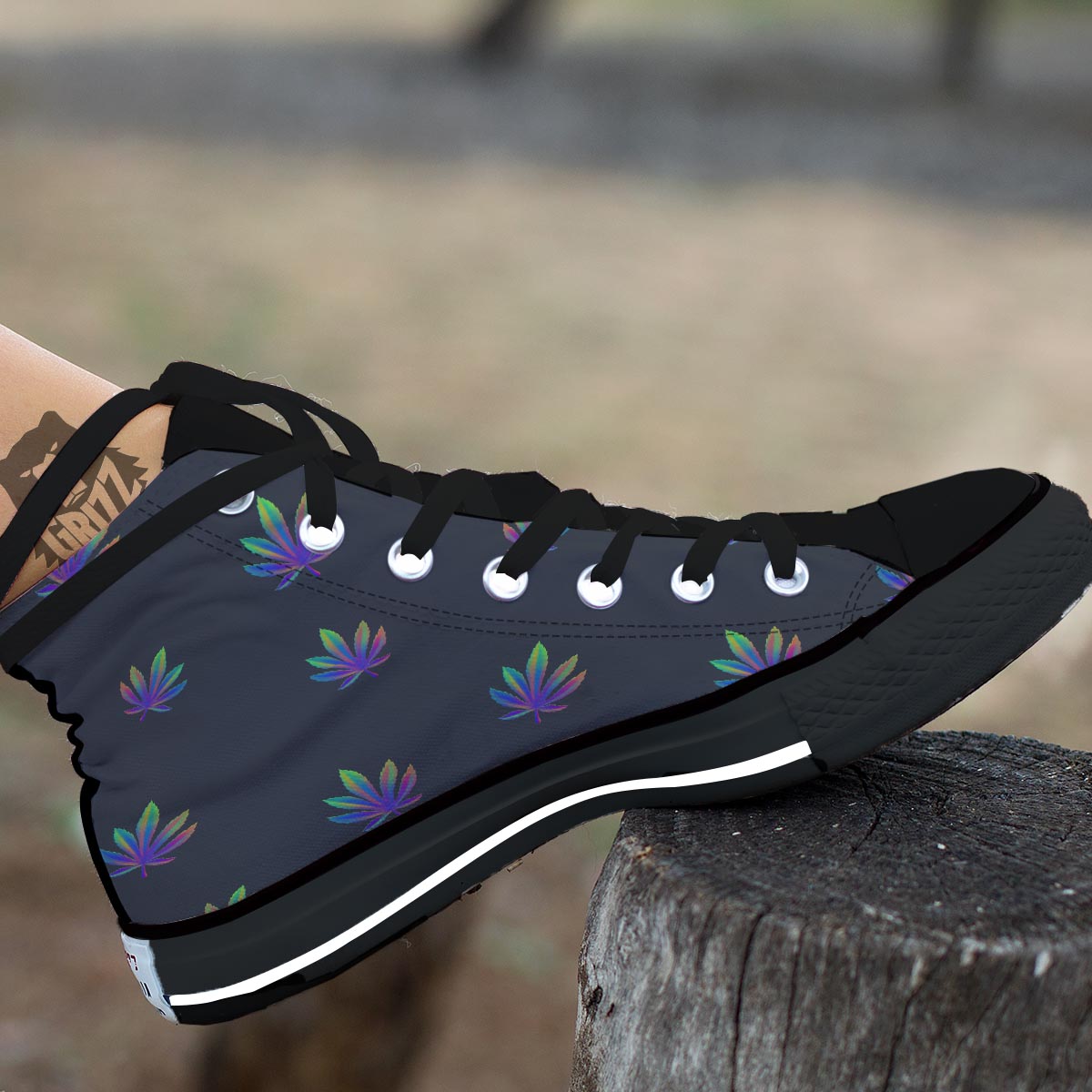 Hemp Leaves Reggae Trippy Print Pattern Black High Top Shoes-grizzshop