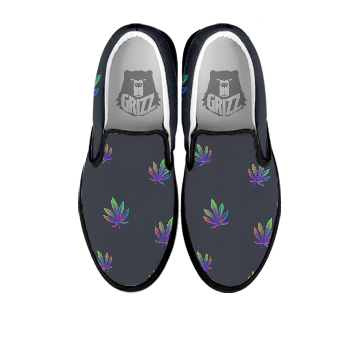 Hemp Leaves Reggae Trippy Print Pattern Black Slip On Shoes-grizzshop