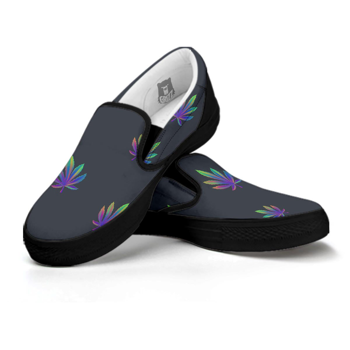 Hemp Leaves Reggae Trippy Print Pattern Black Slip On Shoes-grizzshop
