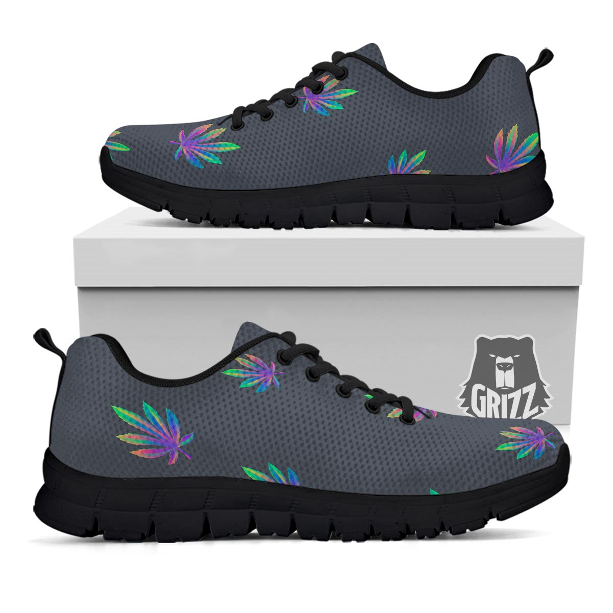 Hemp Leaves Reggae Trippy Print Pattern Black Sneaker-grizzshop
