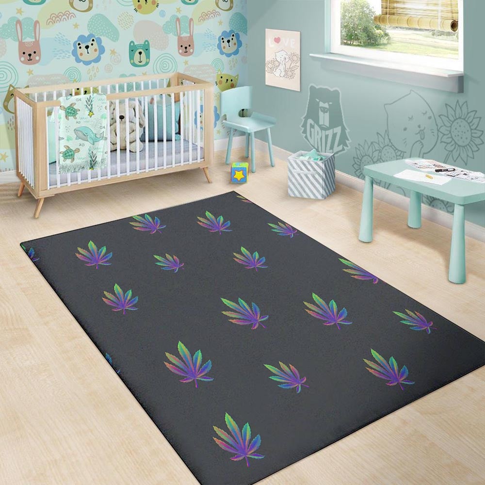 Hemp Leaves Reggae Trippy Print Pattern Floor Mat-grizzshop