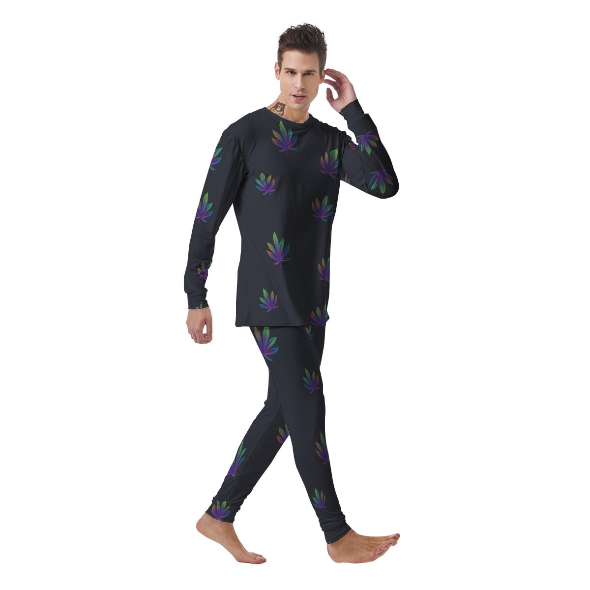 Hemp Leaves Reggae Trippy Print Pattern Men's Pajamas-grizzshop