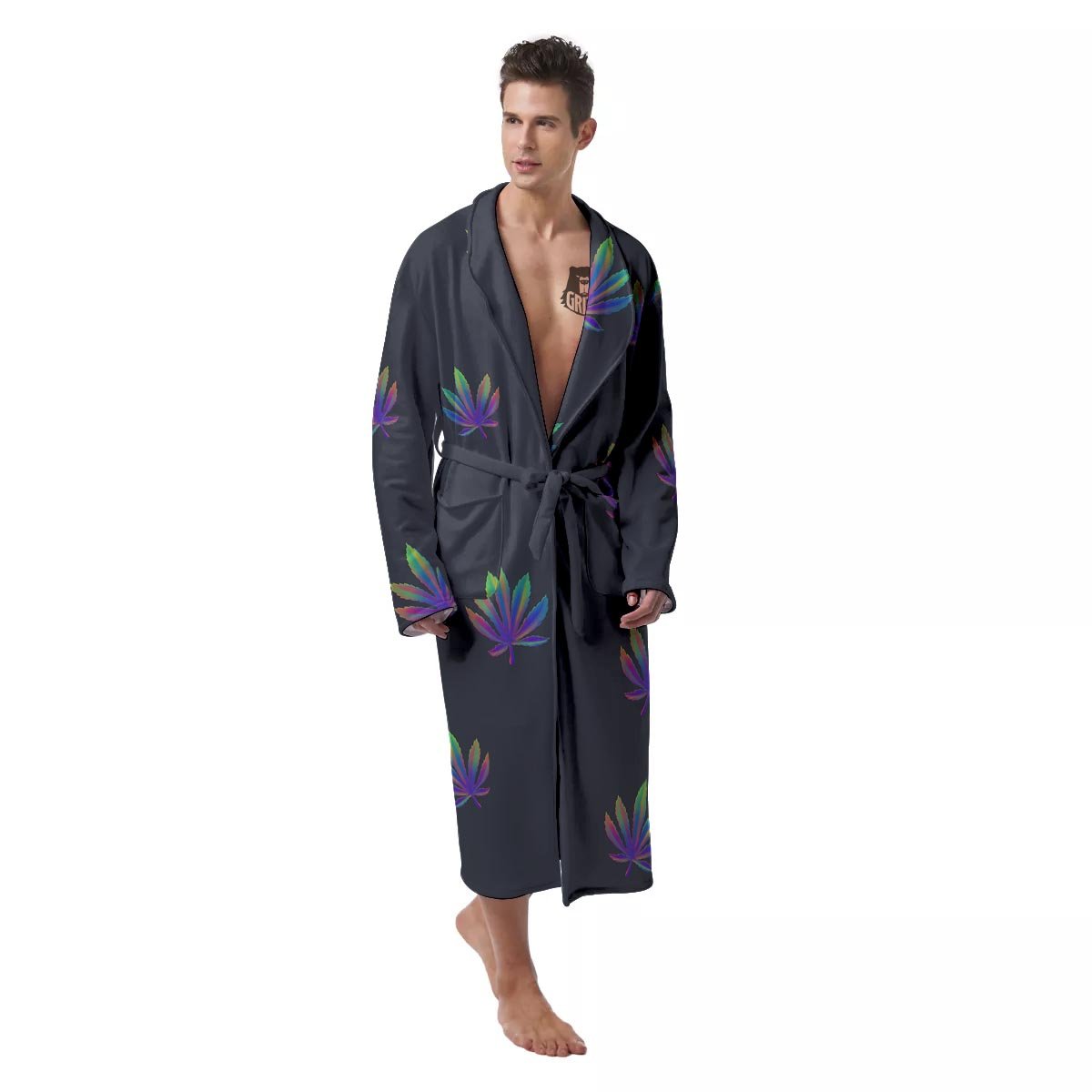 Hemp Leaves Reggae Trippy Print Pattern Men's Robe-grizzshop