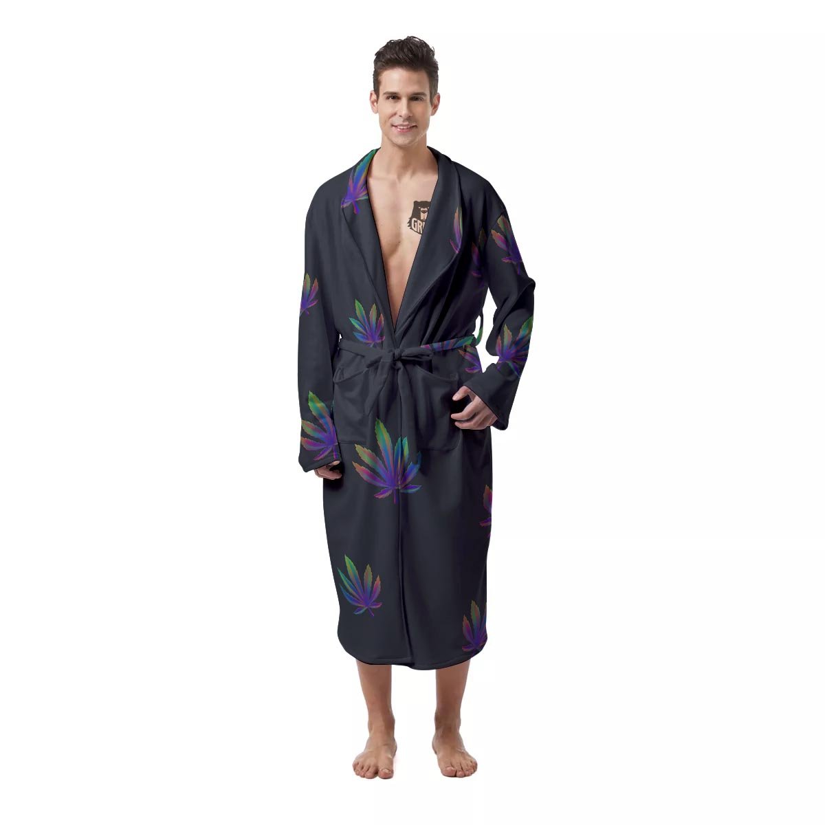 Hemp Leaves Reggae Trippy Print Pattern Men's Robe-grizzshop