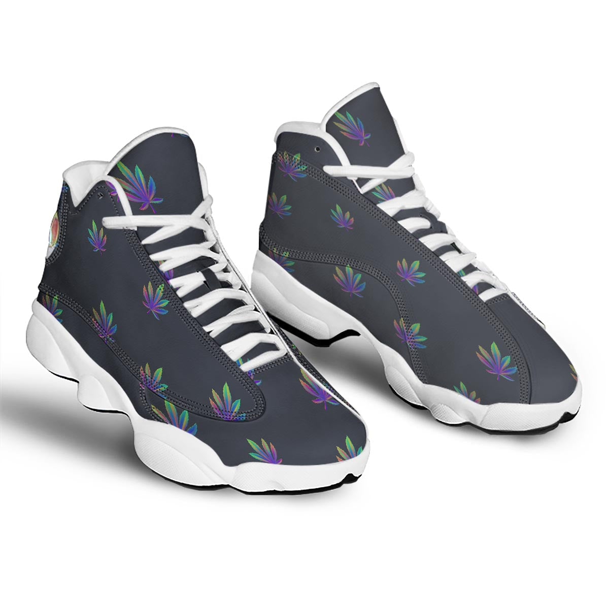 Hemp Leaves Reggae Trippy Print Pattern White Basketball Shoes-grizzshop