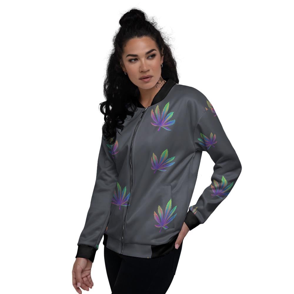 Hemp Leaves Reggae Trippy Print Pattern Women's Bomber Jacket-grizzshop