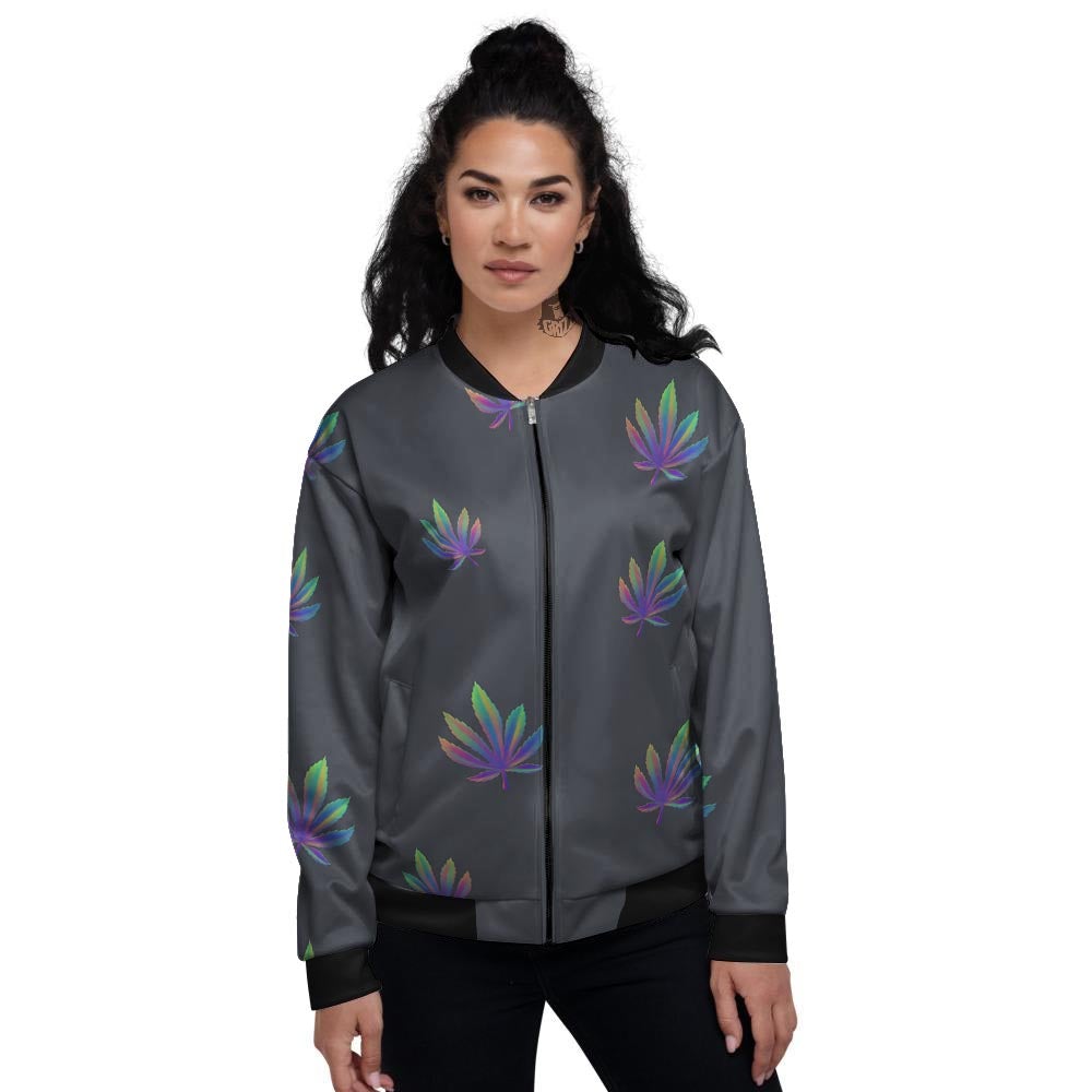 Hemp Leaves Reggae Trippy Print Pattern Women's Bomber Jacket-grizzshop