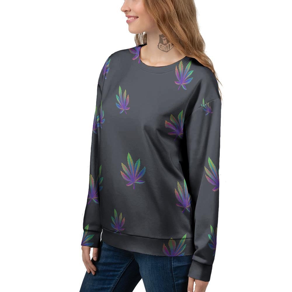 Hemp Leaves Reggae Trippy Print Pattern Women's Sweatshirt-grizzshop