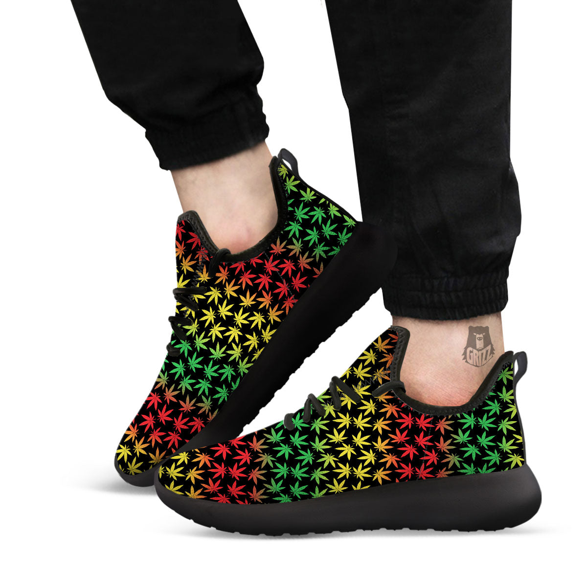 Hemp Rastafarian Print Pattern Black Athletic Shoes-grizzshop
