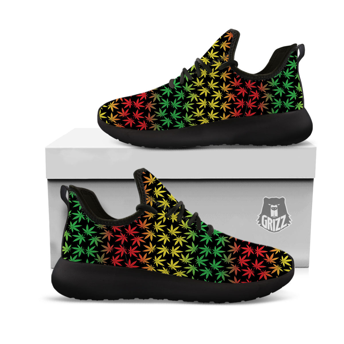 Hemp Rastafarian Print Pattern Black Athletic Shoes-grizzshop