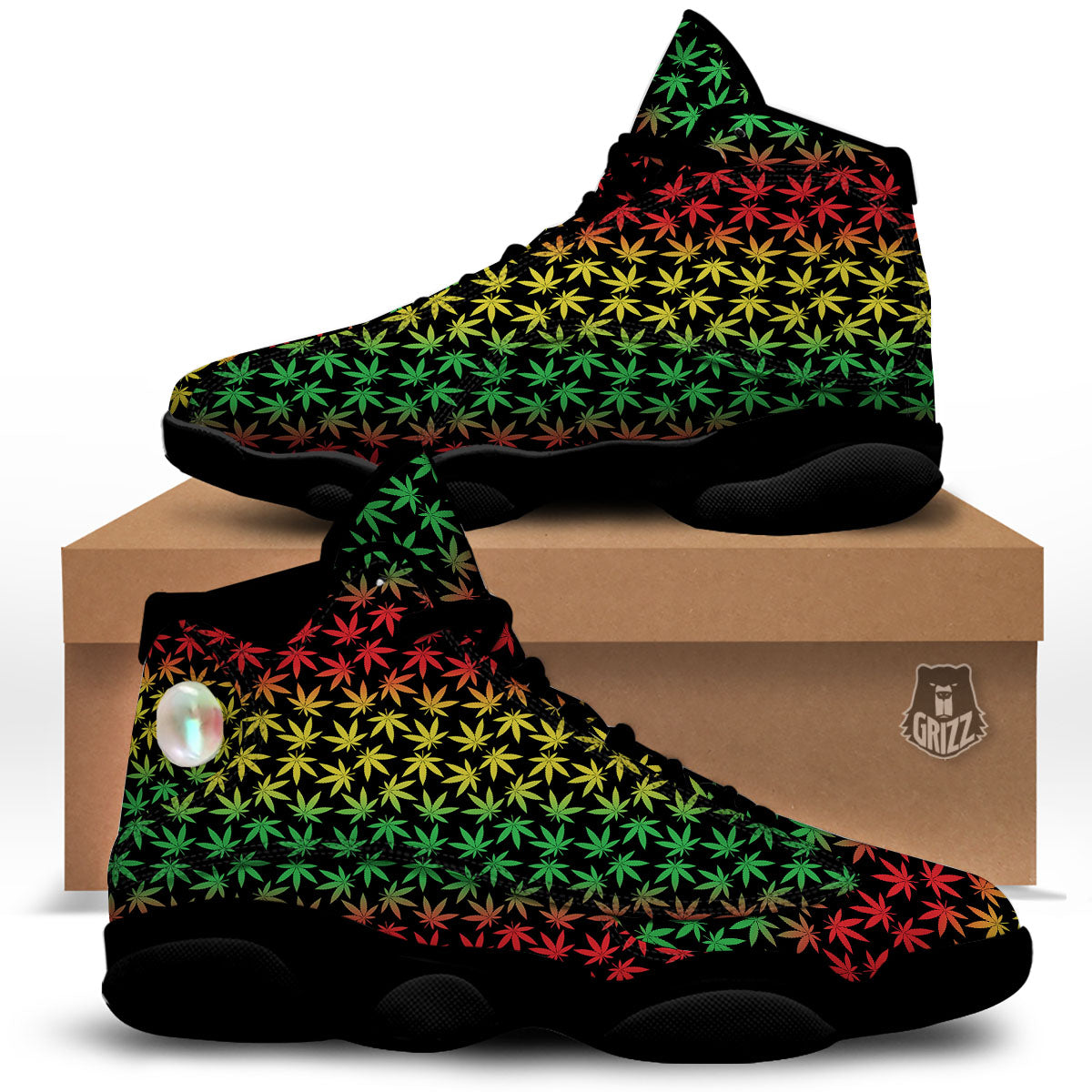 Hemp Rastafarian Print Pattern Black Basketball Shoes-grizzshop