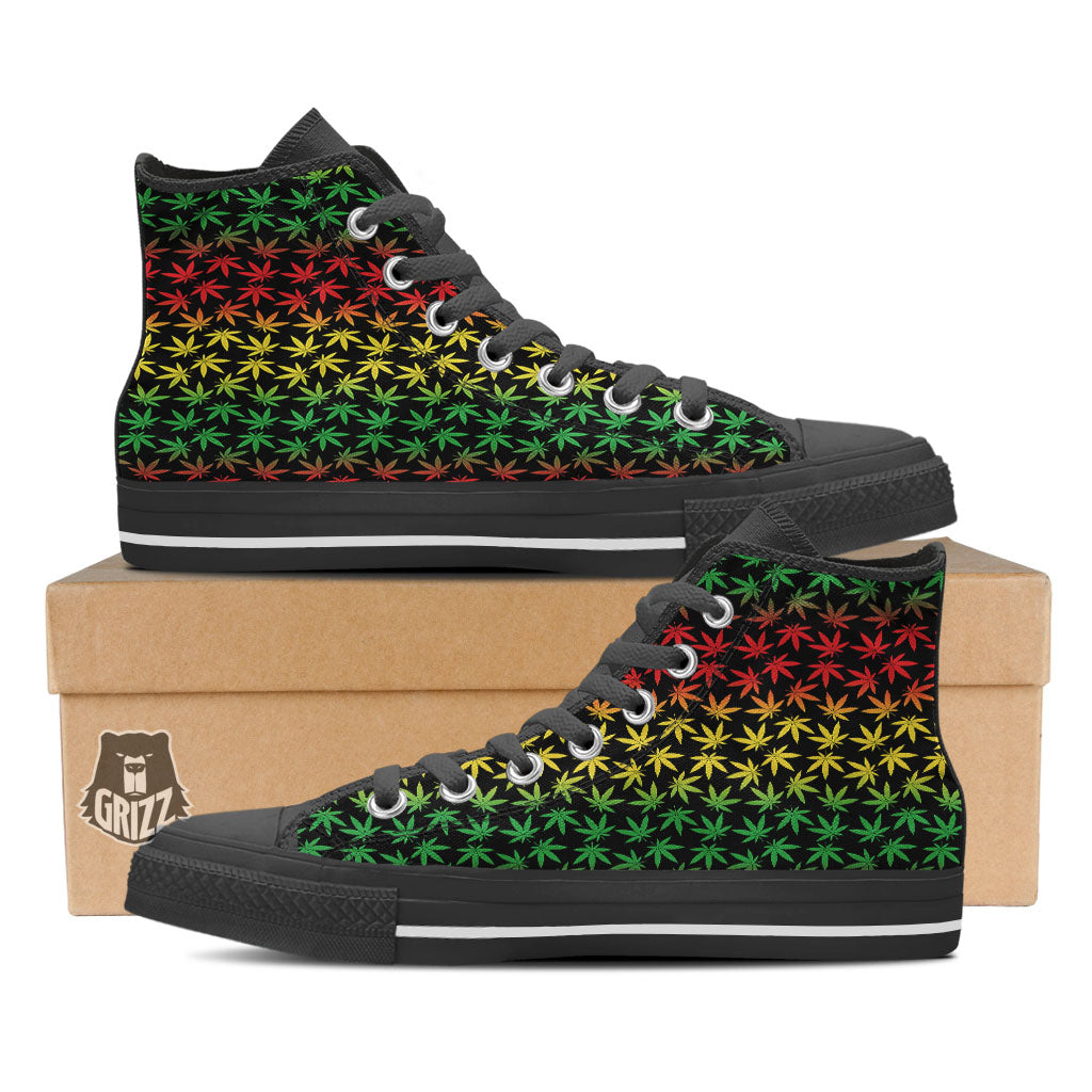 Hemp Rastafarian Print Pattern Black High Top Shoes-grizzshop