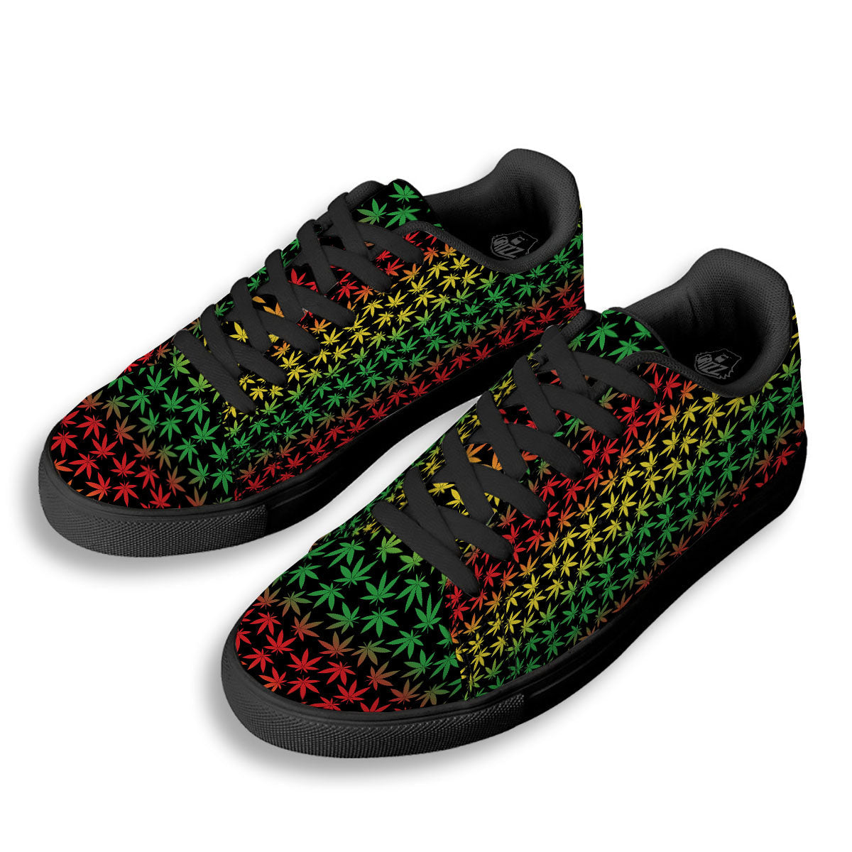Hemp Rastafarian Print Pattern Black Low Top Sneakers-grizzshop
