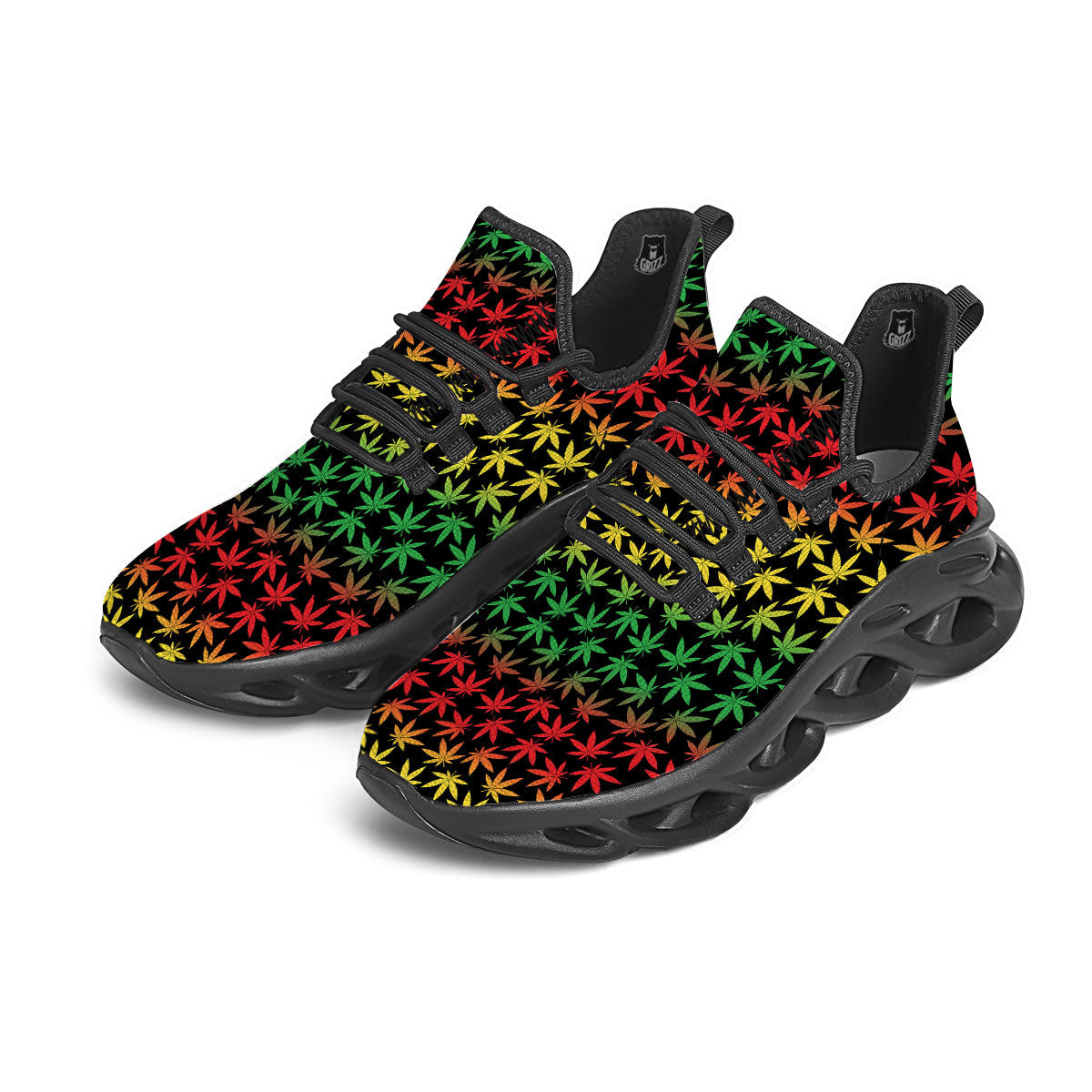 Hemp Rastafarian Print Pattern Black Running Shoes-grizzshop