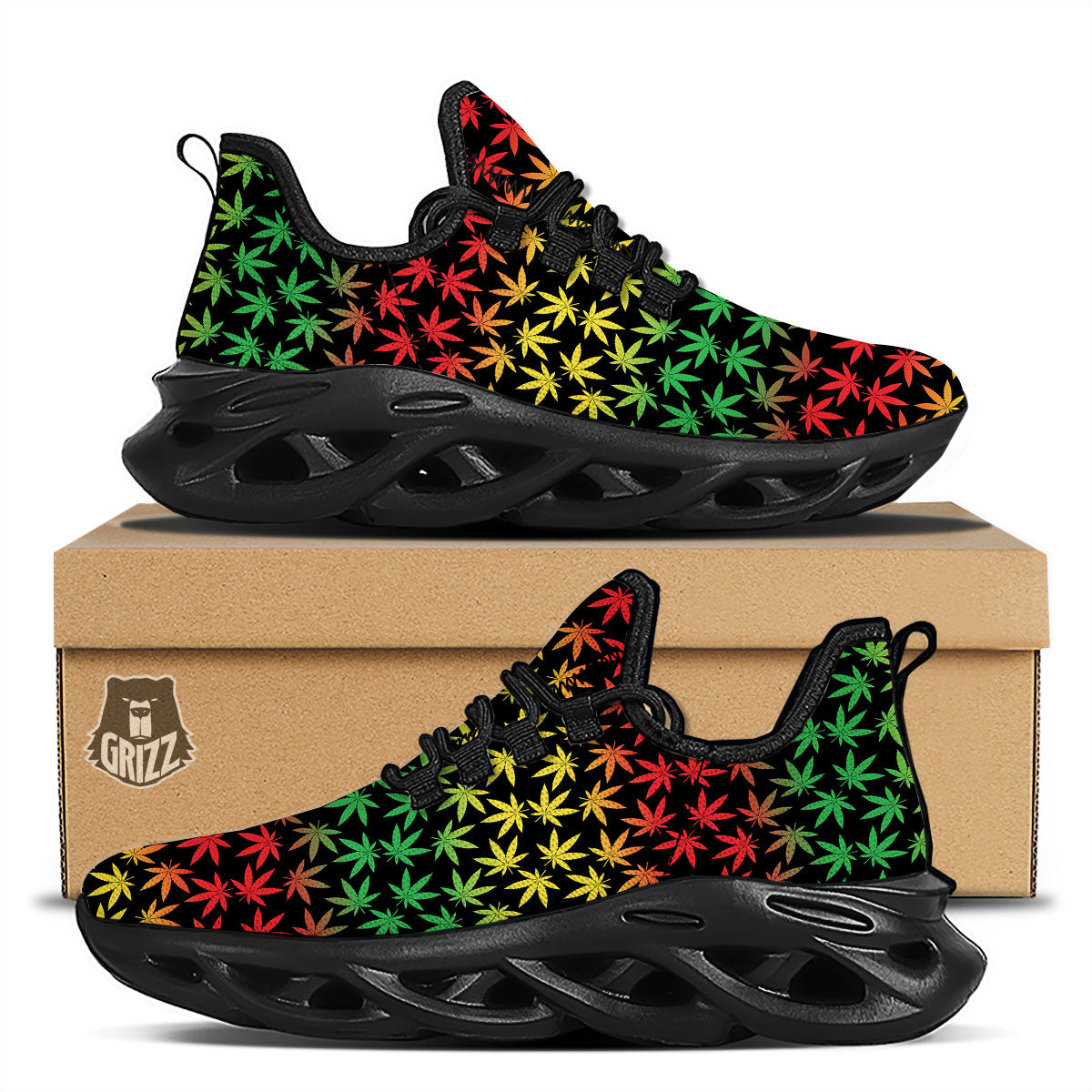 Hemp Rastafarian Print Pattern Black Running Shoes-grizzshop