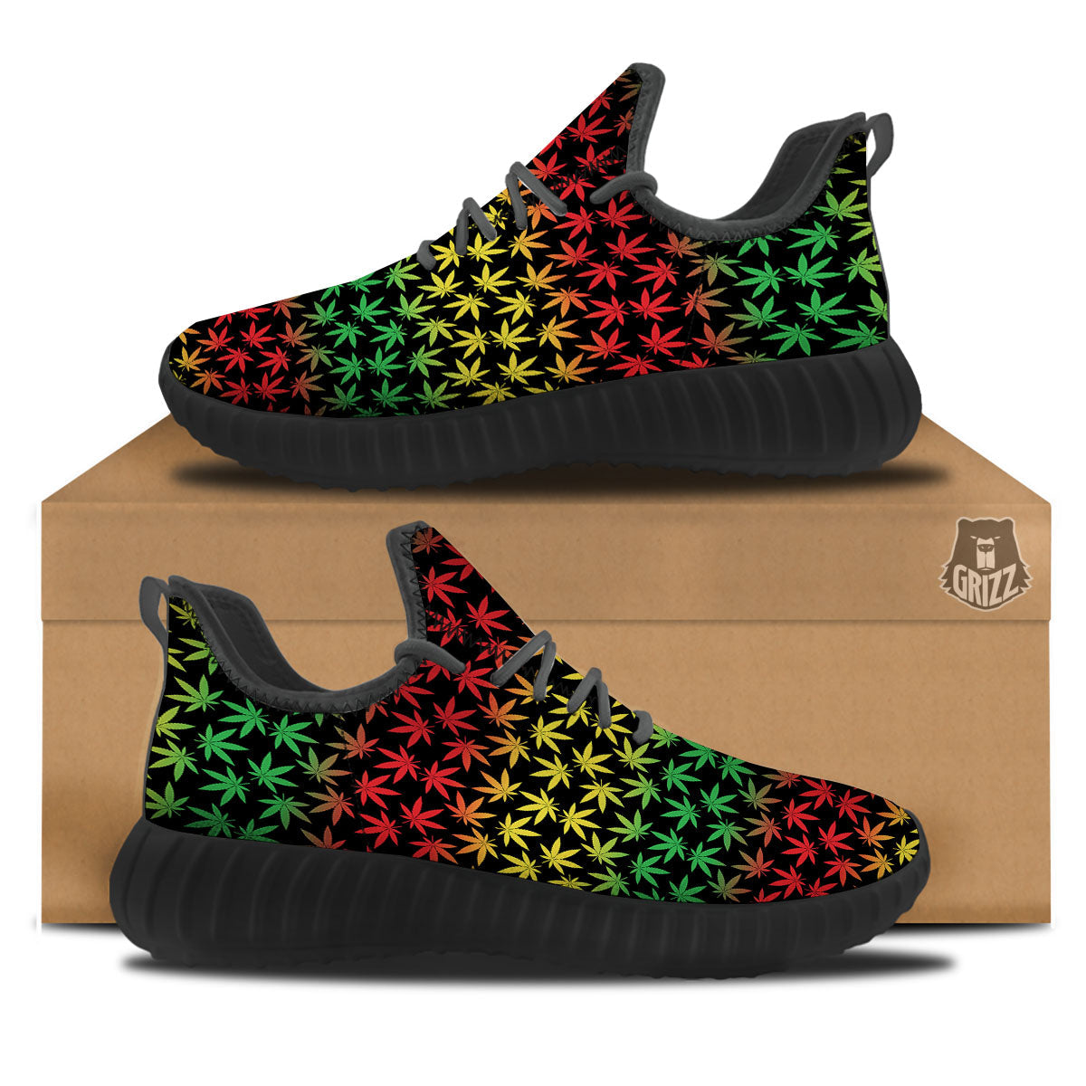 Hemp Rastafarian Print Pattern Black Walking Shoes-grizzshop
