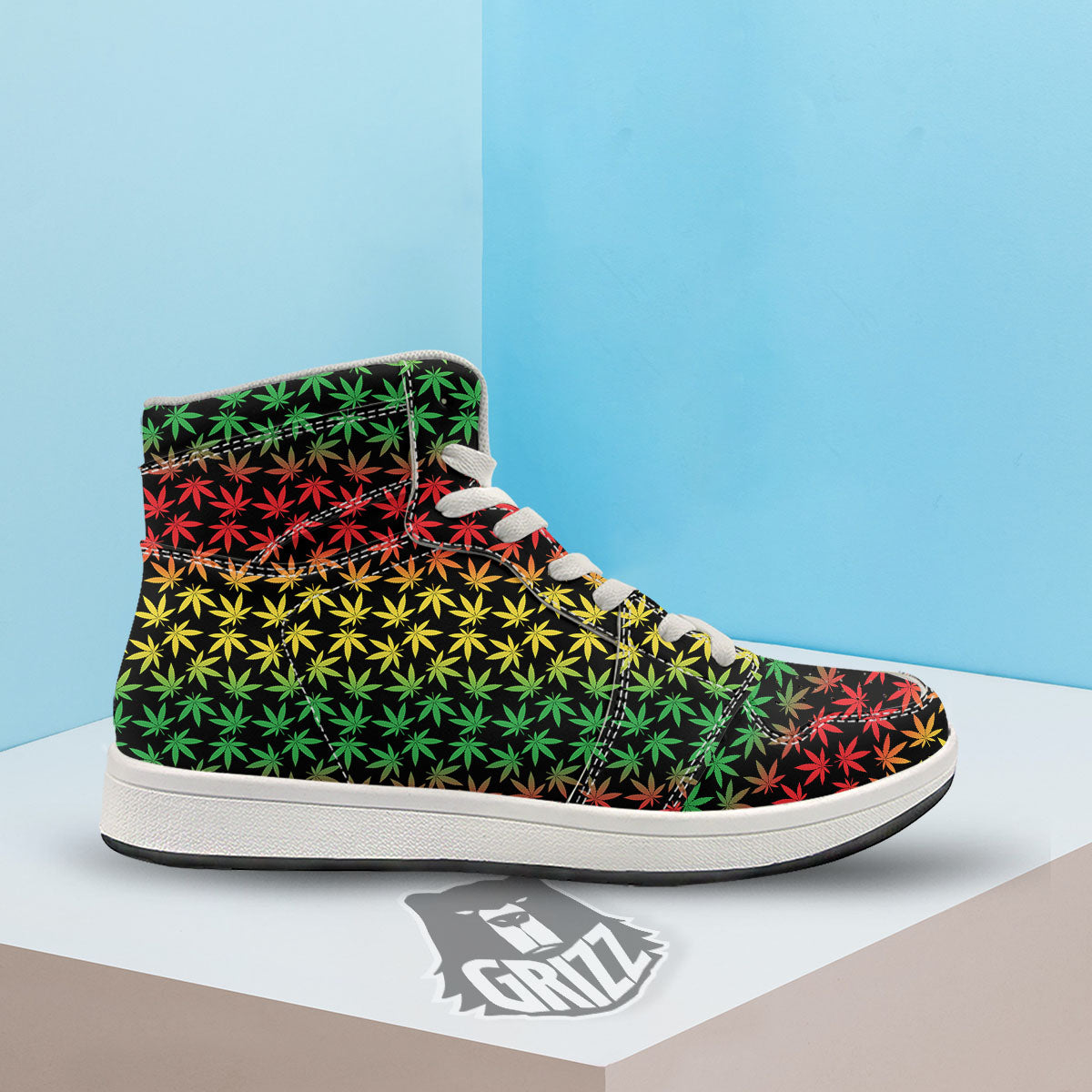 Hemp Rastafarian Print Pattern High Top Sneakers-grizzshop