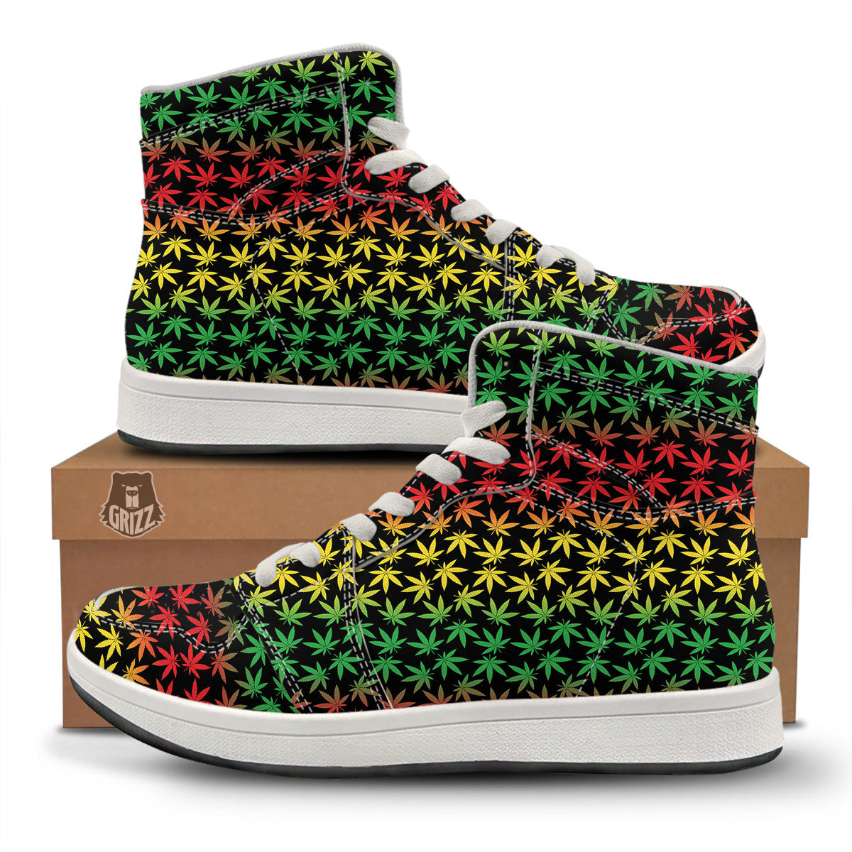 Hemp Rastafarian Print Pattern High Top Sneakers-grizzshop