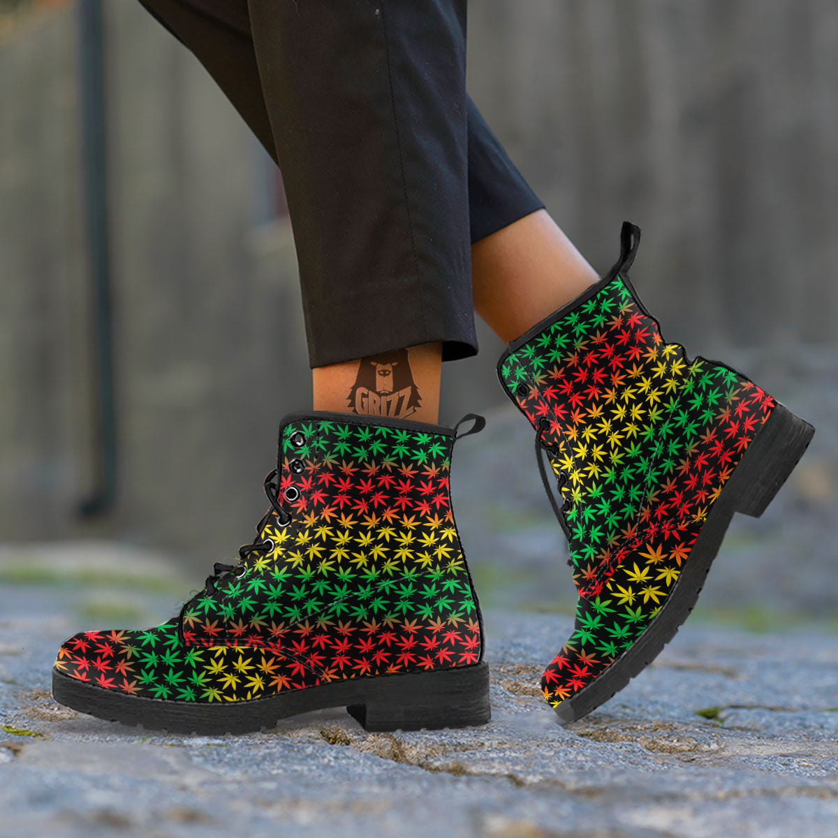 Hemp Rastafarian Print Pattern Leather Boots-grizzshop