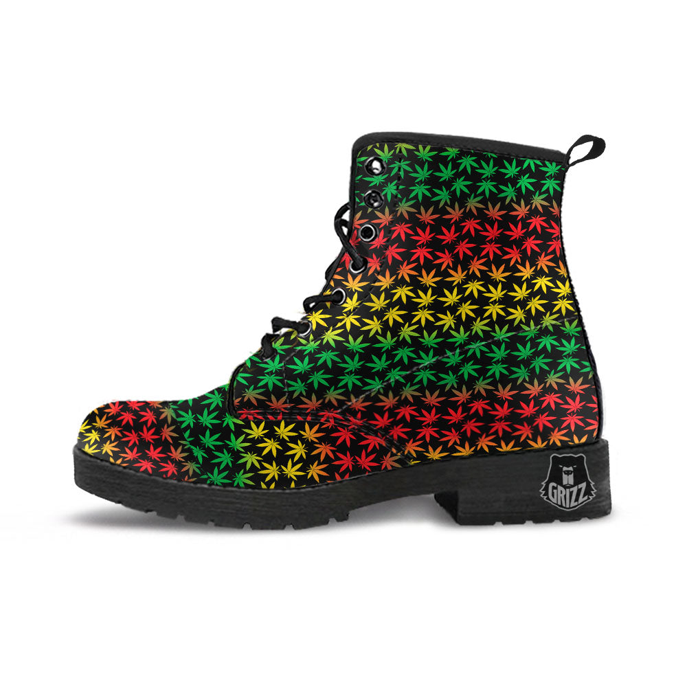 Hemp Rastafarian Print Pattern Leather Boots-grizzshop