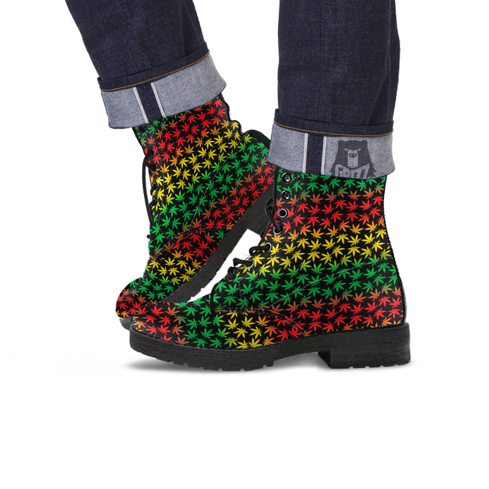 Hemp Rastafarian Print Pattern Leather Boots-grizzshop