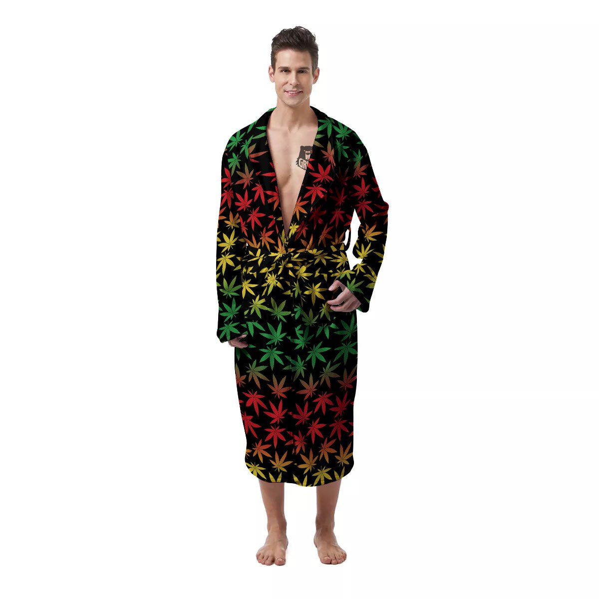 Hemp Rastafarian Print Pattern Men's Robe-grizzshop