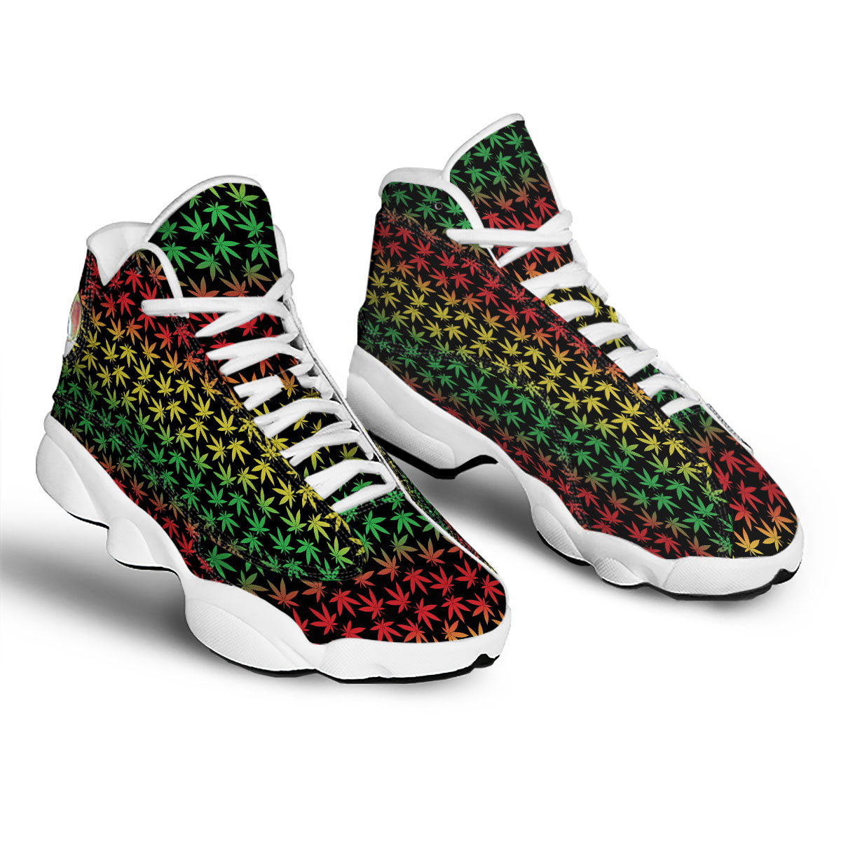 Hemp Rastafarian Print Pattern White Basketball Shoes-grizzshop