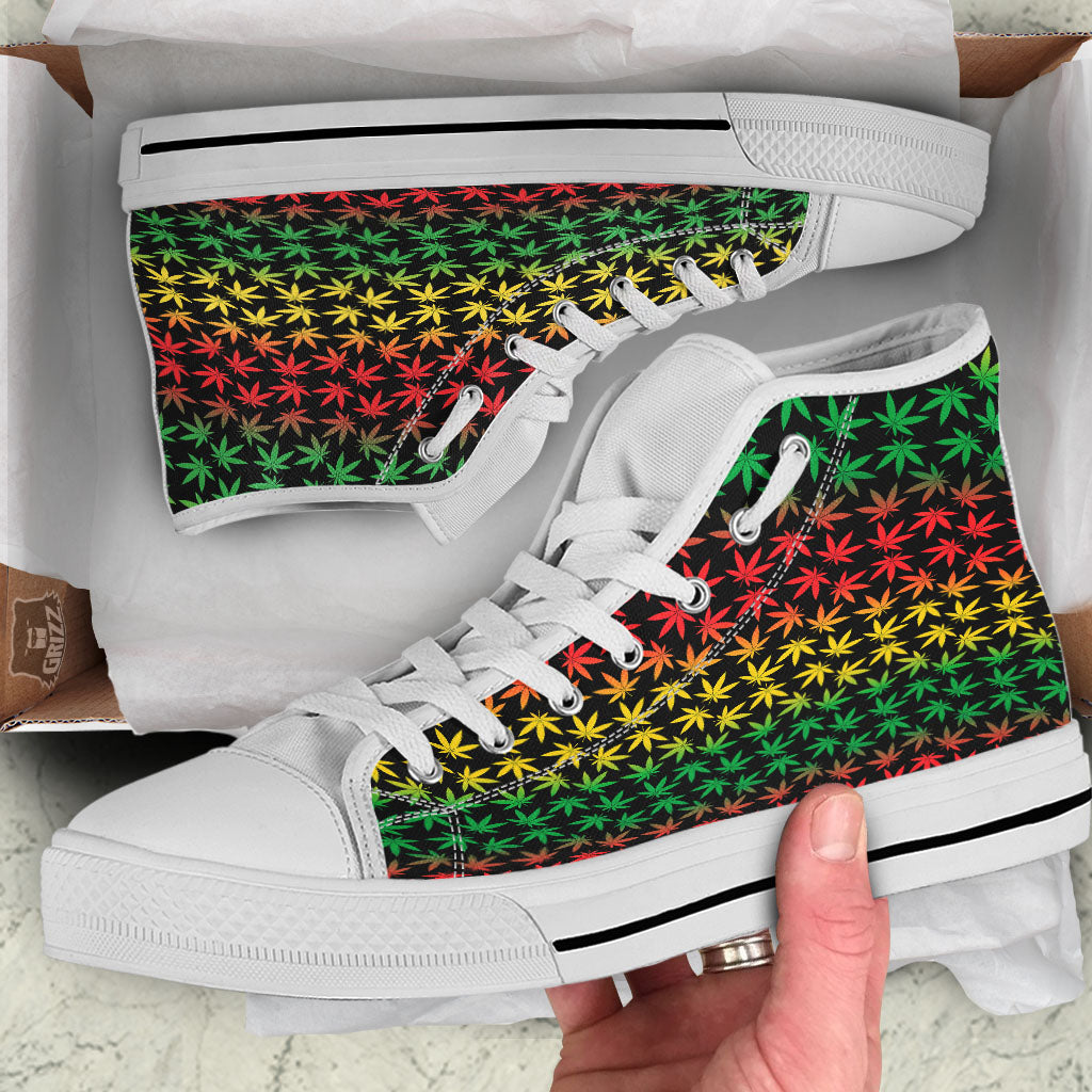 Hemp Rastafarian Print Pattern White High Top Shoes-grizzshop