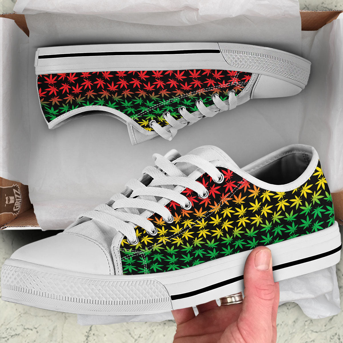 Hemp Rastafarian Print Pattern White Low Top Shoes-grizzshop