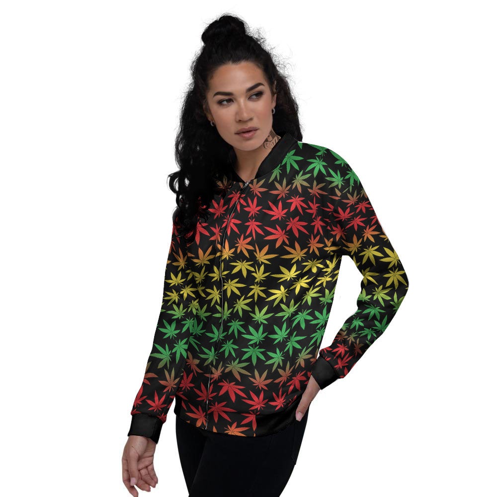 Hemp Rastafarian Print Pattern Women's Bomber Jacket-grizzshop
