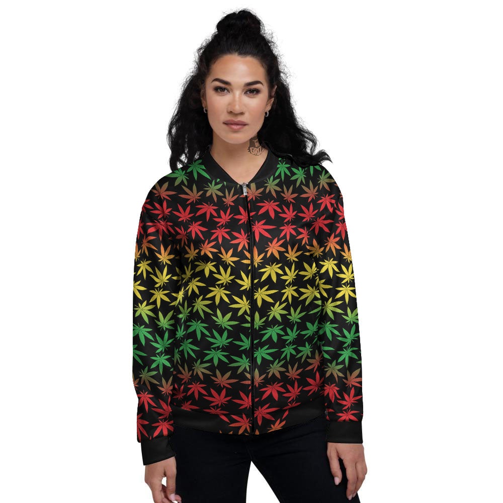 Hemp Rastafarian Print Pattern Women's Bomber Jacket-grizzshop