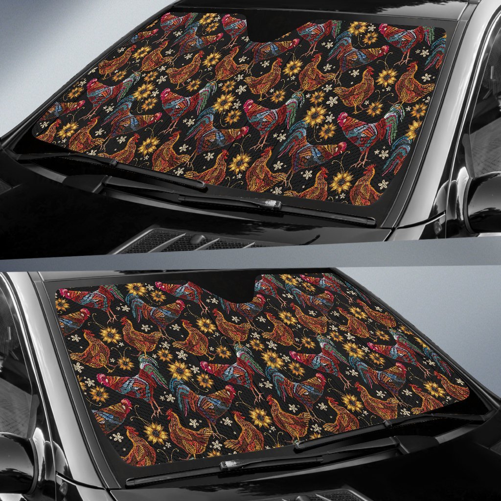 Hen Farm Chicken Eggs Pattern Print Car Sun Shade-grizzshop