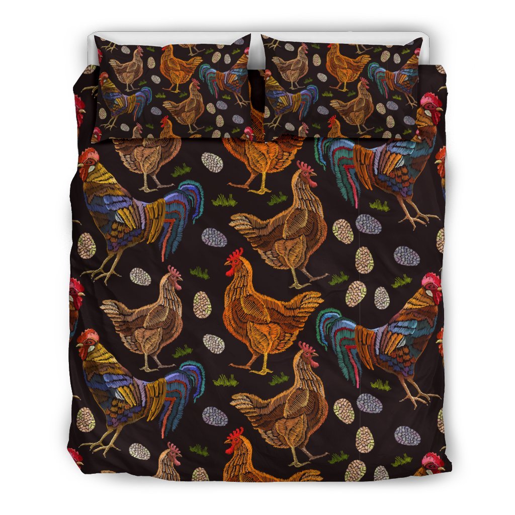 Hen Farm Chicken Eggs Pattern Print Duvet Cover Bedding Set-grizzshop