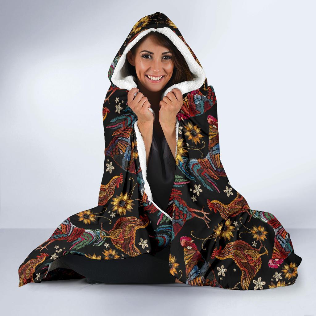 Hen Farm Chicken Eggs Pattern Print Hooded Blanket-grizzshop