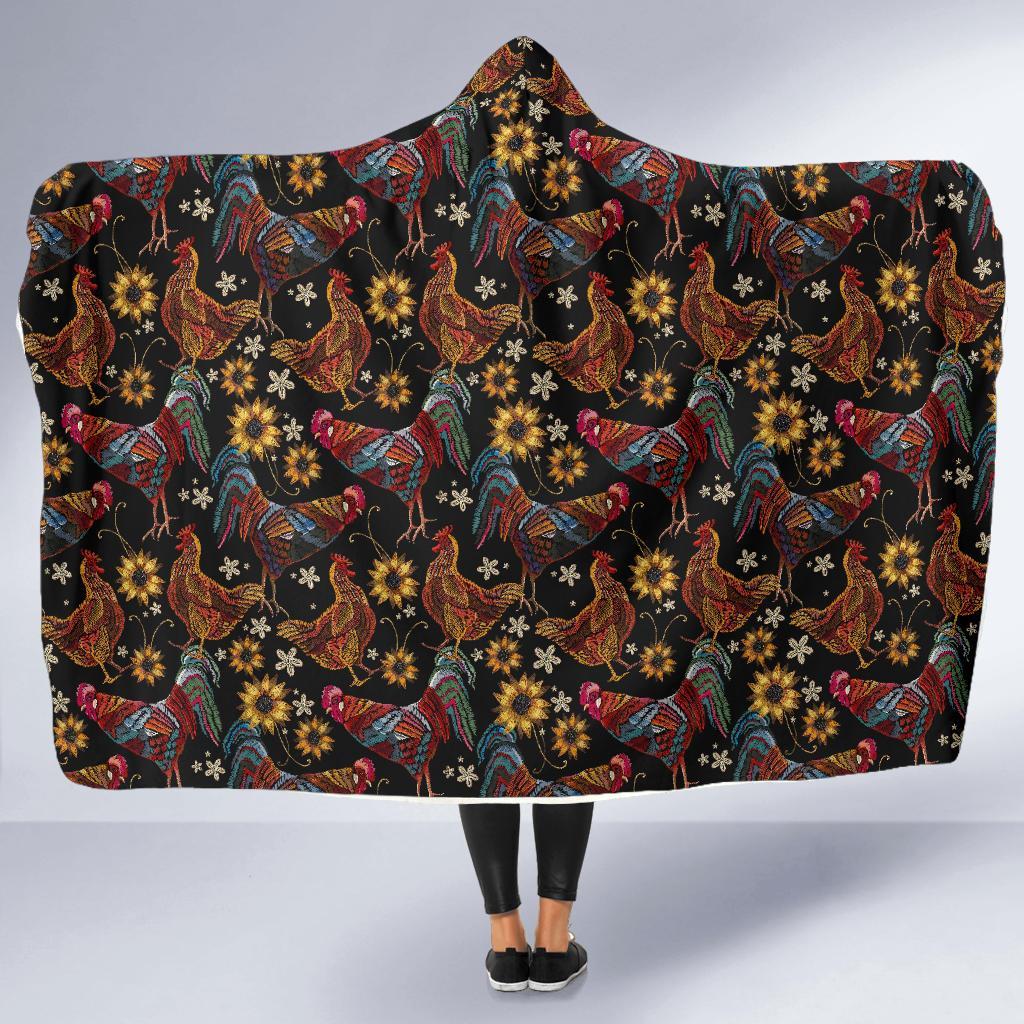 Hen Farm Chicken Eggs Pattern Print Hooded Blanket-grizzshop