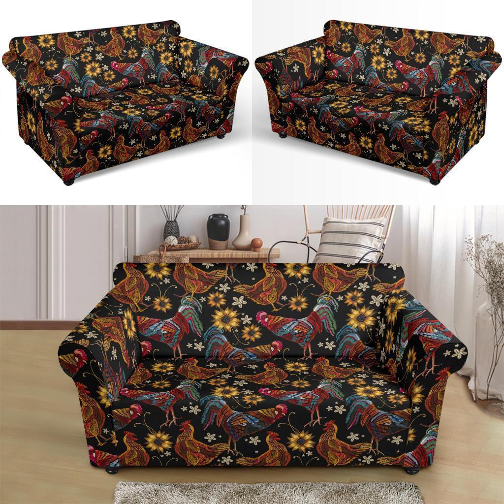 Hen Farm Chicken Eggs Pattern Print Loveseat Cover-grizzshop