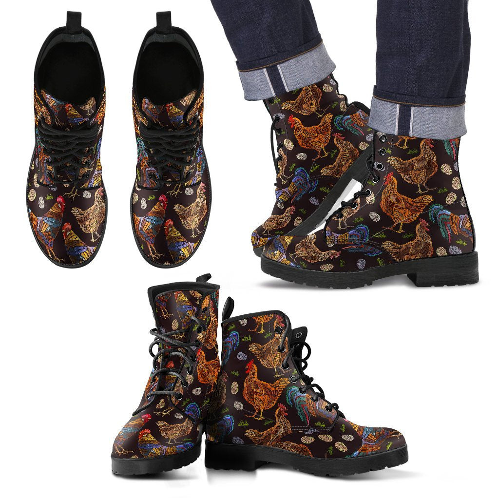 Hen Farm Chicken Eggs Pattern Print Men Women Leather Boots-grizzshop