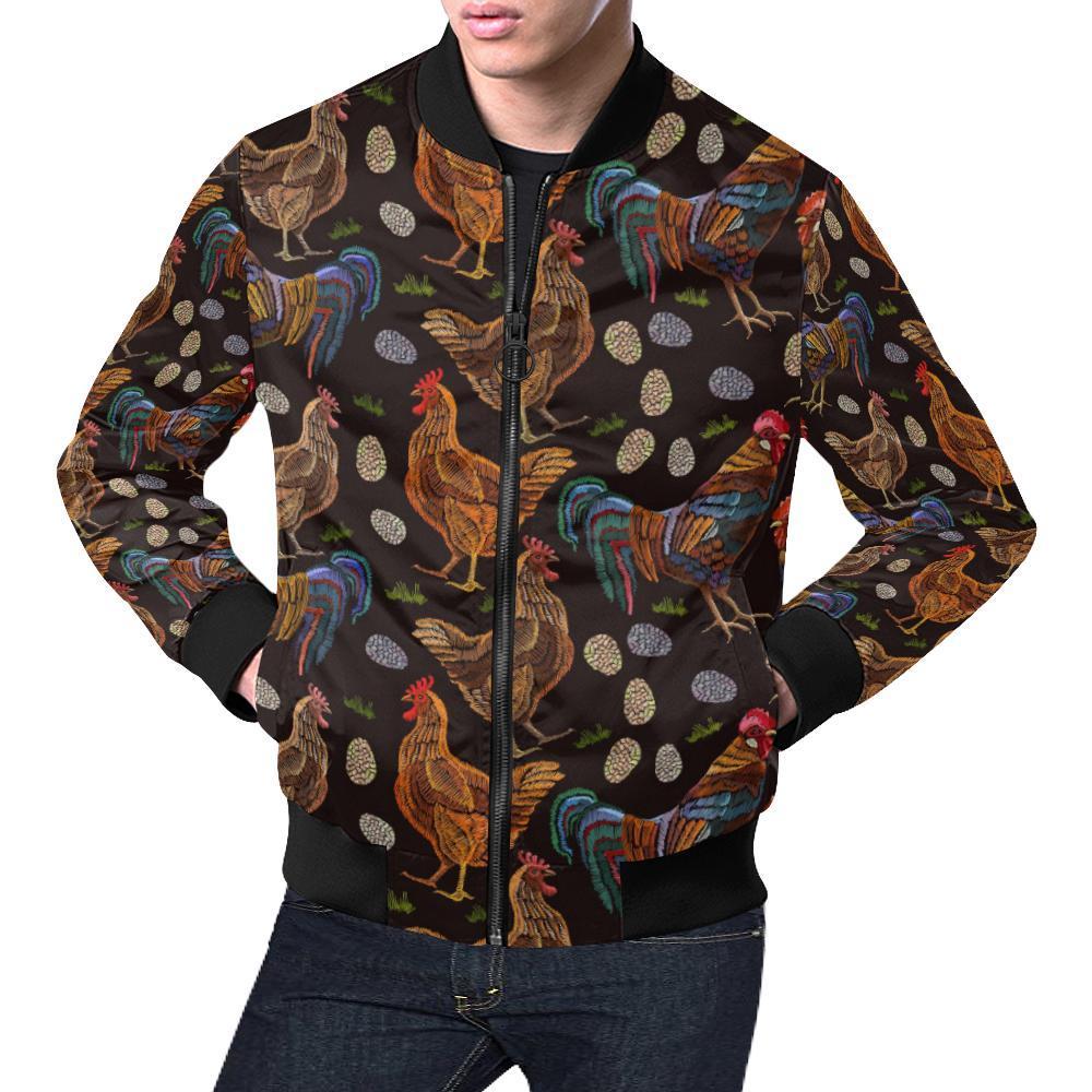 Hen Farm Chicken Eggs Pattern Print Men's Bomber Jacket-grizzshop