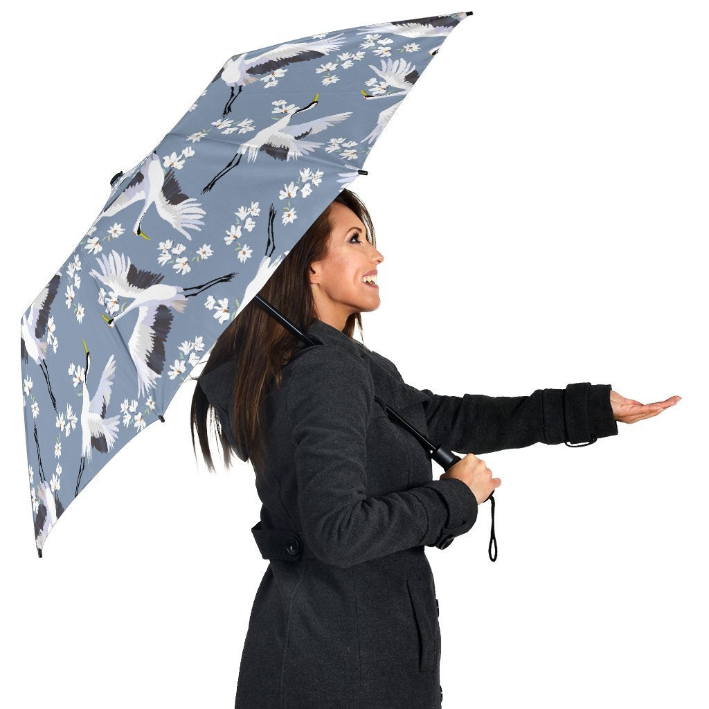 Heron Floral Pattern Print Automatic Foldable Umbrella-grizzshop